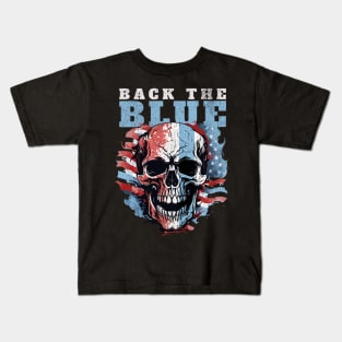 Thin Blue Line USA Skull Flag Kids T-Shirt